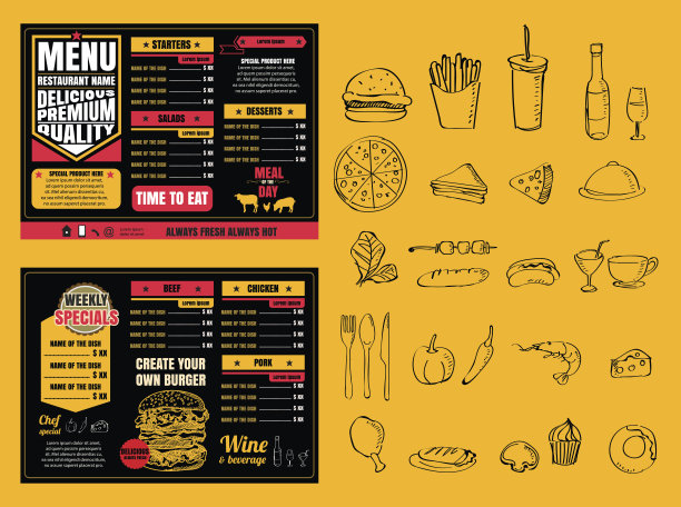 餐厅快餐菜单上的黑板矢量格式eps10图片下载