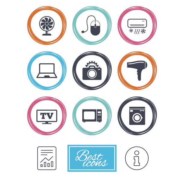 家用电器，设备图标。电子信号。图片下载