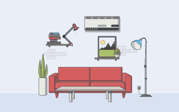 优质的平面设计，客厅插图。图片下载