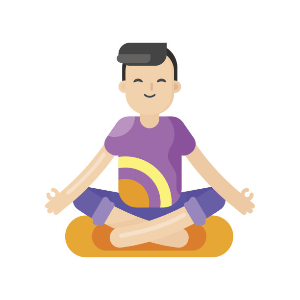 矢量扁平风格亚洲男人练瑜伽插画图片下载
