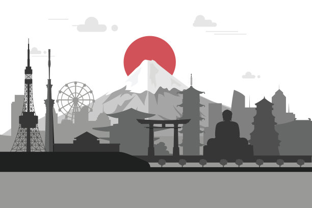 日本东京城市剪影插图。日本的地标F图片下载