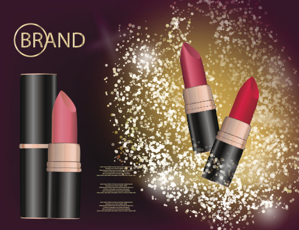 绚丽多彩的口红设置在闪闪发光的效果背景。图片下载