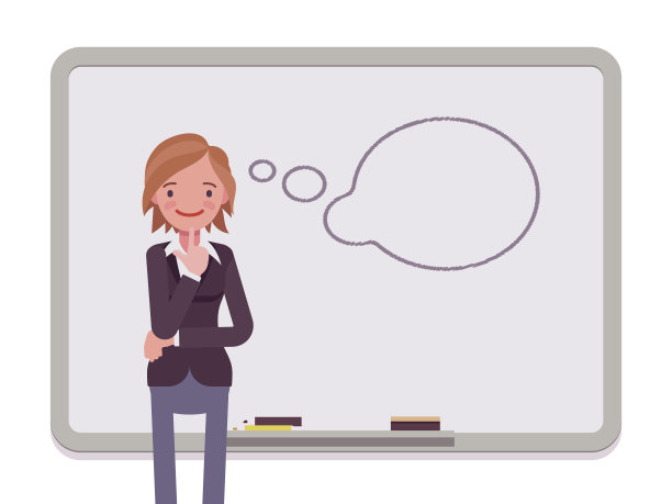 女人对着白板画着对话云素材图片