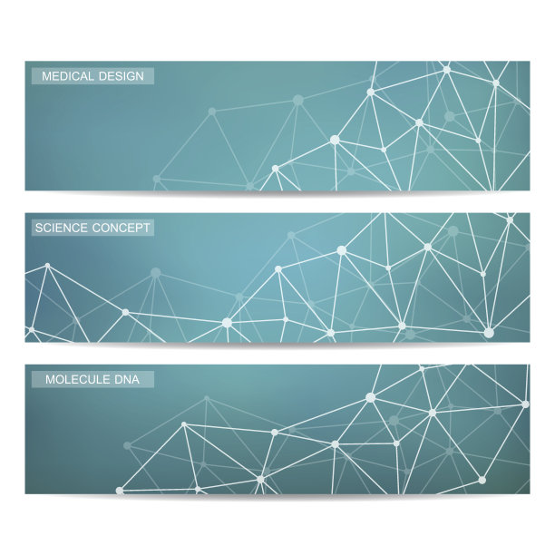 一套现代科学横幅。分子结构DNA和神经元图片下载