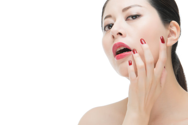 性感魅力的肖像红色口红亚洲女性图片下载