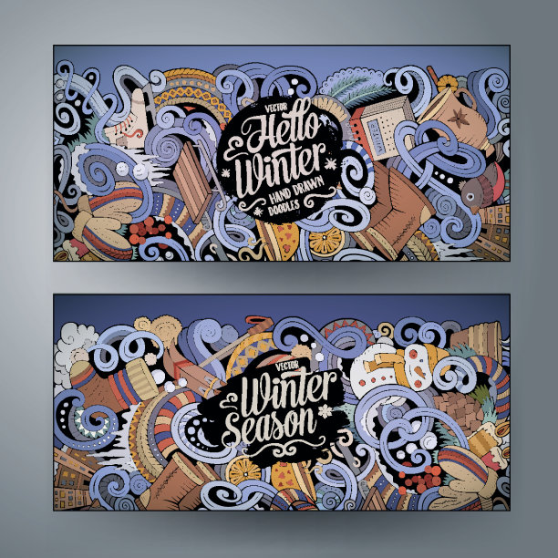 卡通涂鸦冬季横幅图片下载