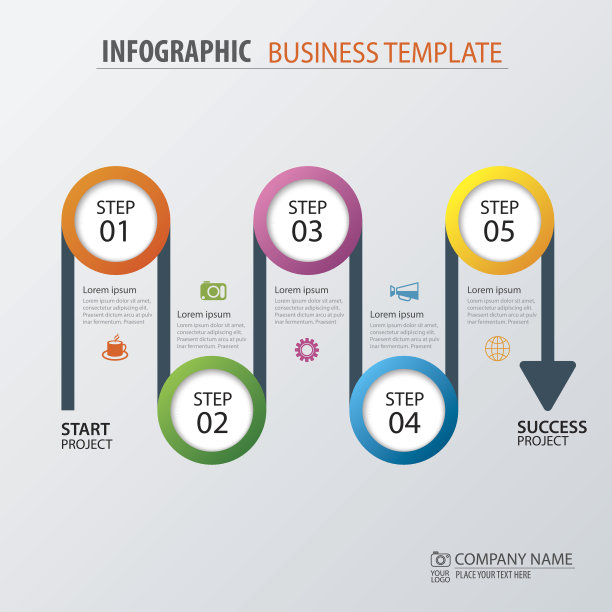 道路业务时间线信息图表模板。图片下载