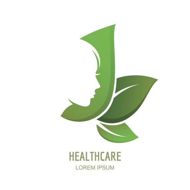 向量女性的脸在绿叶背景上的侧面。图片下载