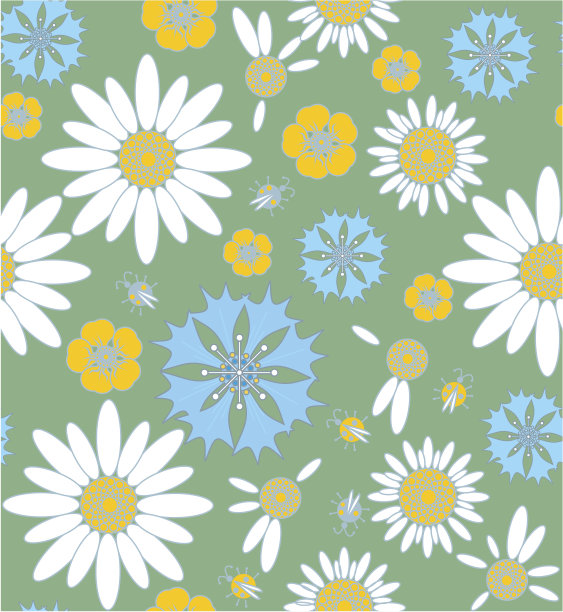 野花、矢车菊、甘菊和瓢虫素材图片