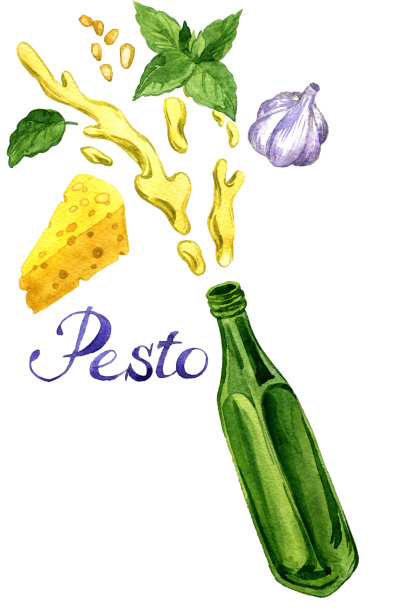 水彩画香蒜酱配料图片下载