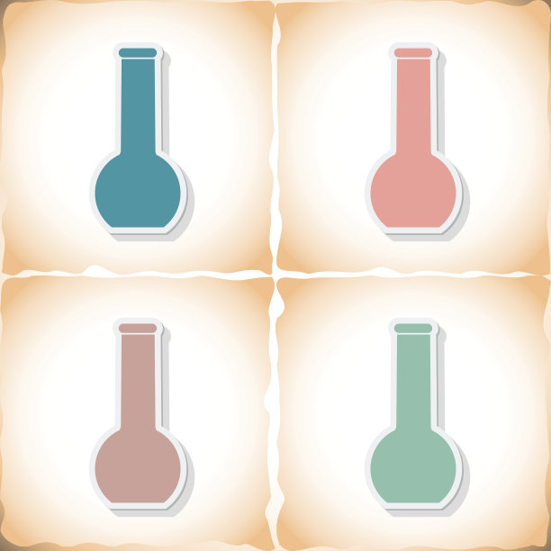 医药瓶。在旧纸上粘贴有阴影的扁平贴纸图片下载