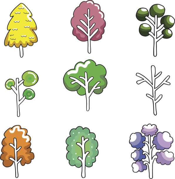 可爱的树颜色集涂鸦图片下载