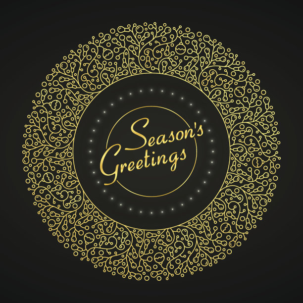 线性风格的金色圣诞圆形图案图片下载