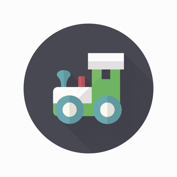 火车玩具图标，矢量平面长阴影设计。图片下载