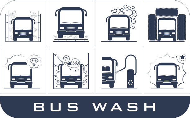 一组公共汽车清洗图标。图片下载