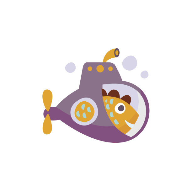 鱼在潜艇程式化的梦幻插图图片下载