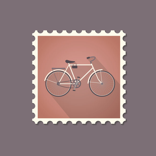 复古风格的自行车平邮票与阴影。图片下载