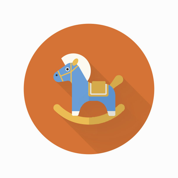 摇摆木马图标，矢量平面长阴影设计。图片下载