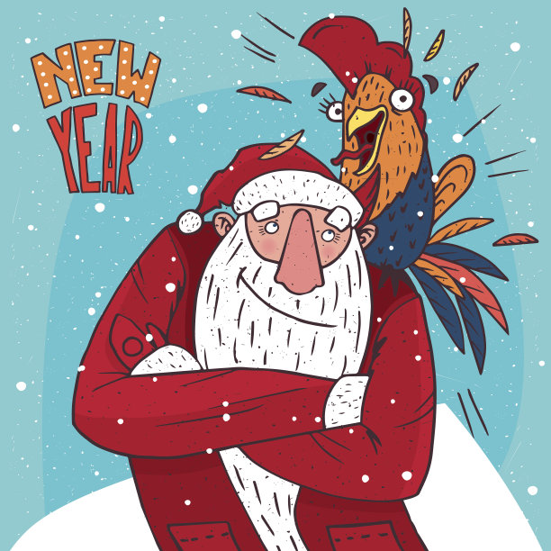 肩上扛着公鸡的圣诞老人图片下载