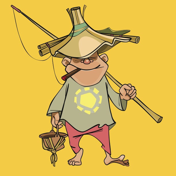 滑稽的卡通男渔民戴着自制的帽子图片下载