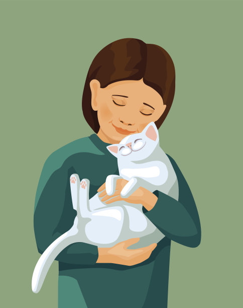 小女孩拥抱着白猫图片下载