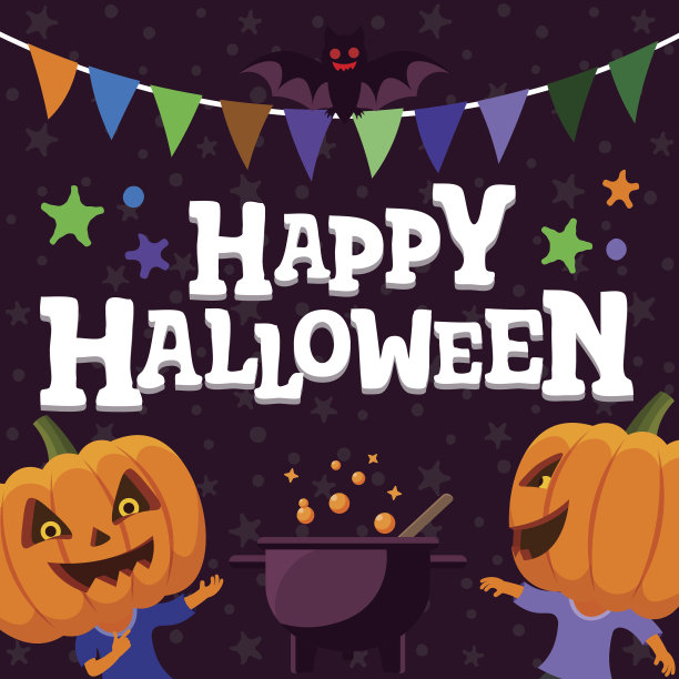 万圣节晚会背景。扁蝙蝠和节日彩带。图片下载