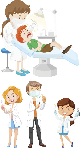 男性和女性牙医使用工具图片下载