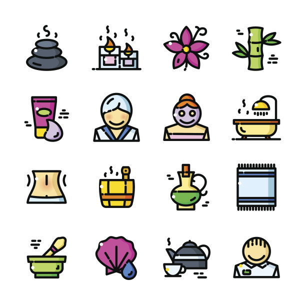 细线SPA图标设置，矢量插图图片下载