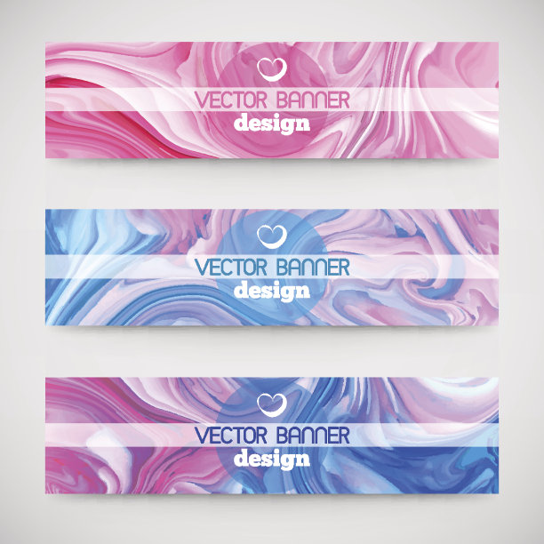 三幅大理石纹的彩色横旗。大理石纹理。油漆飞溅图片下载