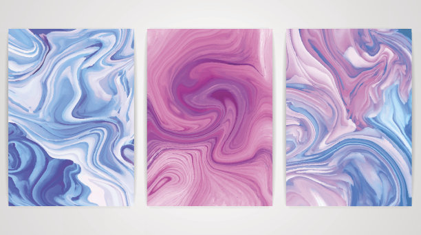 三幅有大理石花纹的画。大理石纹理。油漆飞溅素材图片