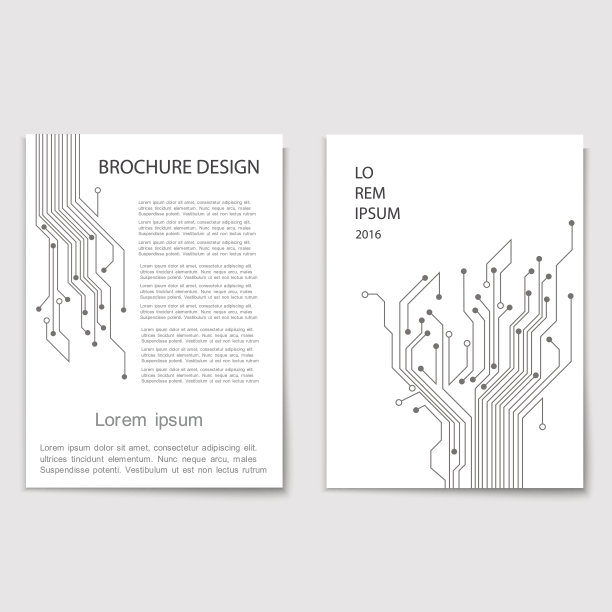 现代小册子封面模板与树电路板图片下载