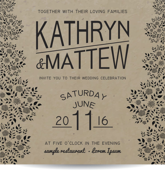 优雅的单色牛皮纸婚礼请柬图片下载