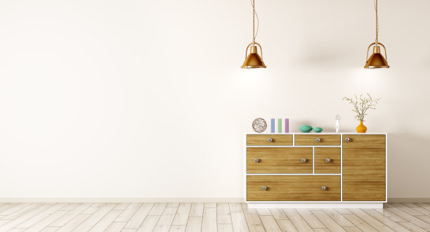 现代室内客厅与木制梳妆台3d渲染图片下载