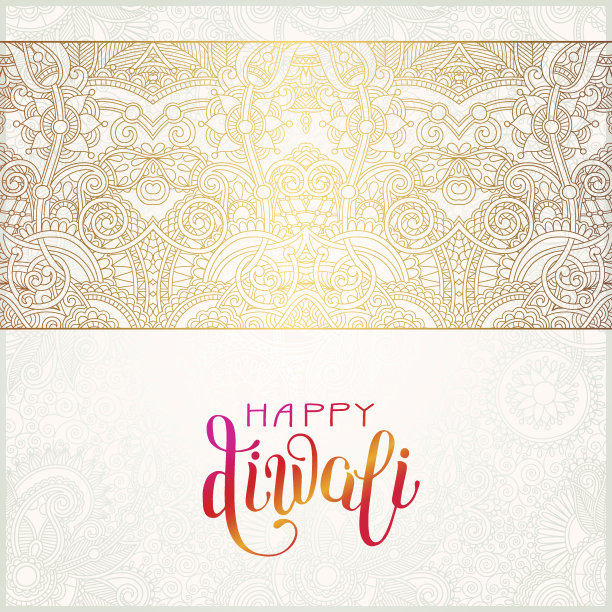 排灯节快乐金贺卡上有手写的题词图片下载