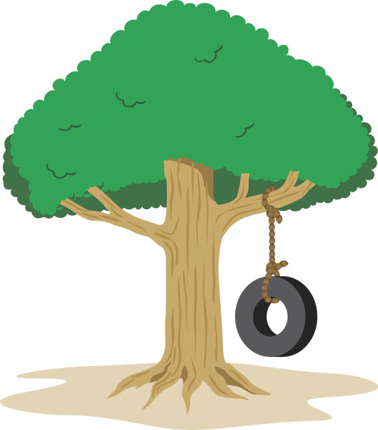 一个用旧轮胎在树上做的秋千的插图图片下载