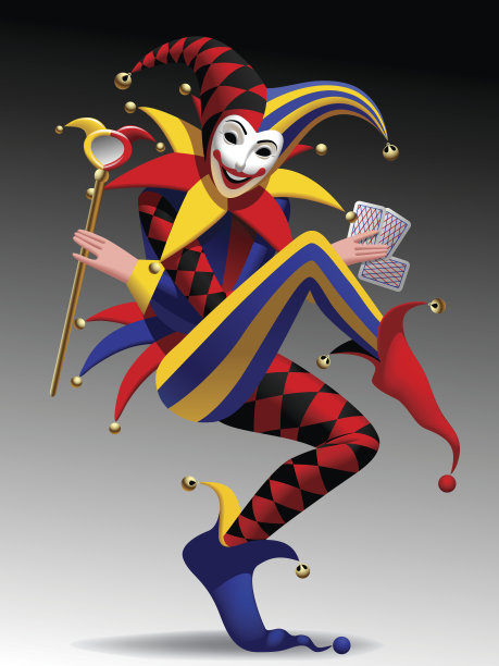 三维的鬼脸和微笑的小丑与扑克牌图片下载