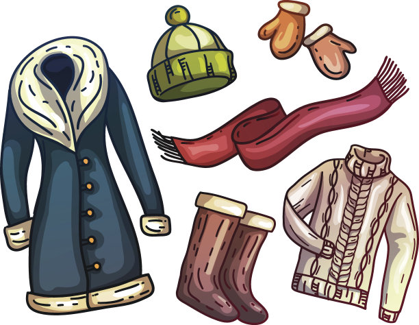 一套温暖的冬季衣服和配件。时尚的衣服。图片下载