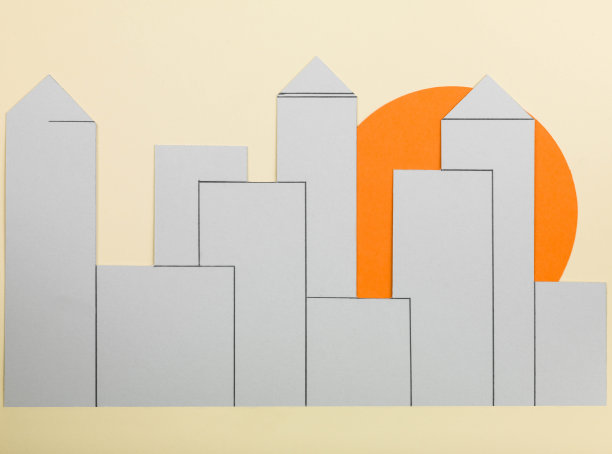 落日背景下的动画天际线插图图片下载