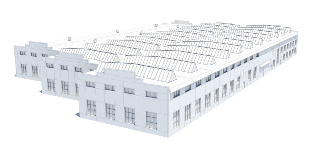 机库建筑。白色线框图片下载