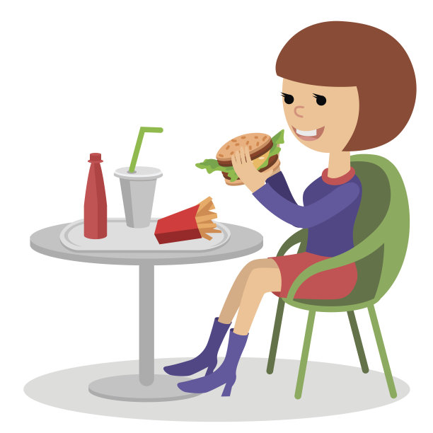 吃快餐的女孩矢量插画图片下载