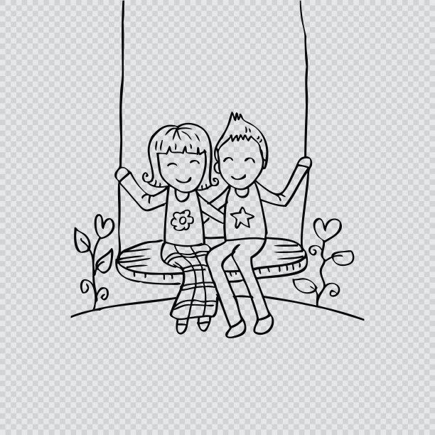 一对荡秋千的夫妇。手绘插图。图片下载