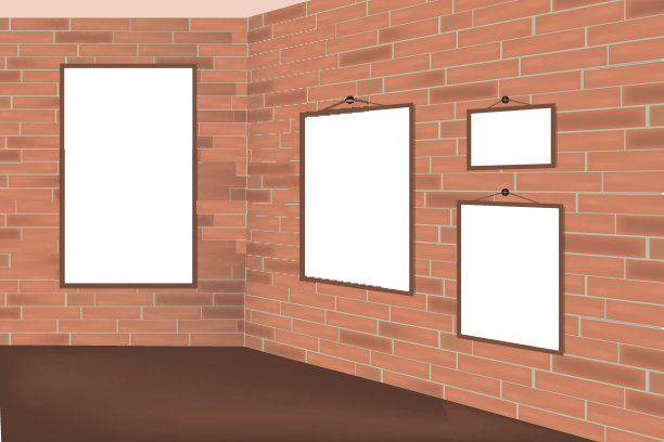 矢量时尚的空白海报贴在红砖墙上图片下载