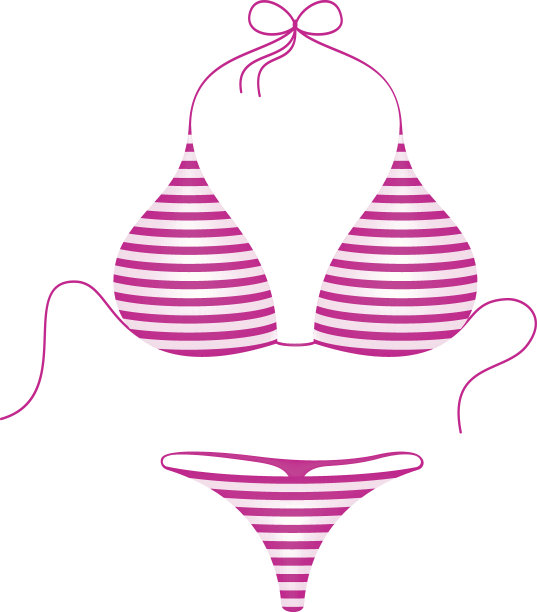 粉色和白色条纹比基尼套装图片下载