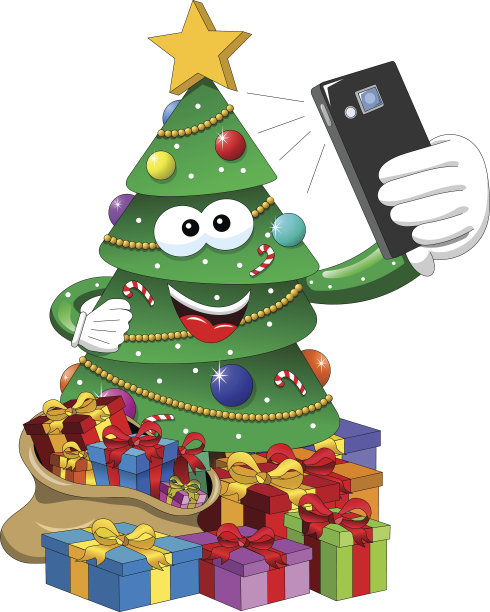 卡通装饰圣诞树自拍孤立图片下载