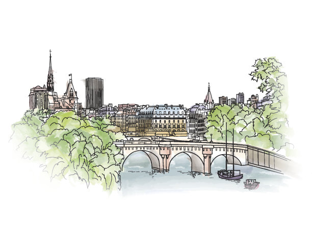 巴黎城市景观与塞纳河畔的观点。古老的城市街道图片下载