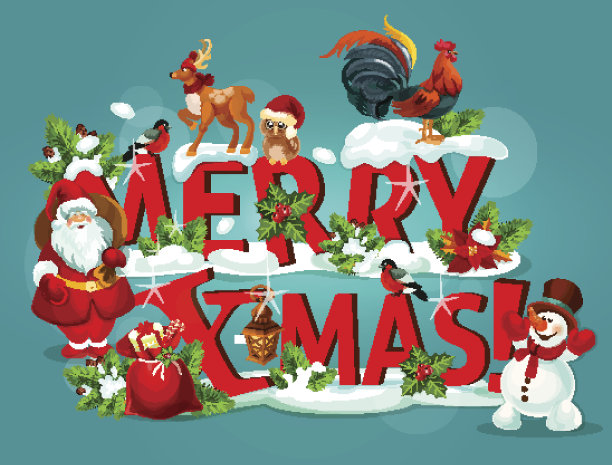 圣诞快乐海报，上面有下雪的信和圣诞老人图片下载