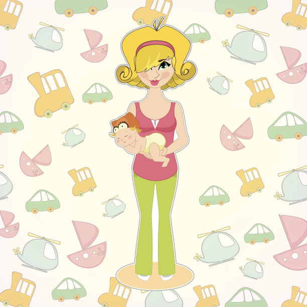 矢量插图的年轻妇女与新生婴儿在图片下载