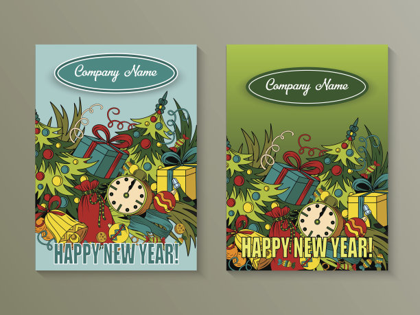 卡通可爱的彩色矢量手绘涂鸦新年季节。图片下载