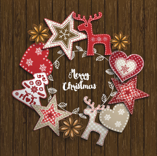 圣诞动机，小斯堪的纳维亚风格的装饰品躺在木桌上图片下载