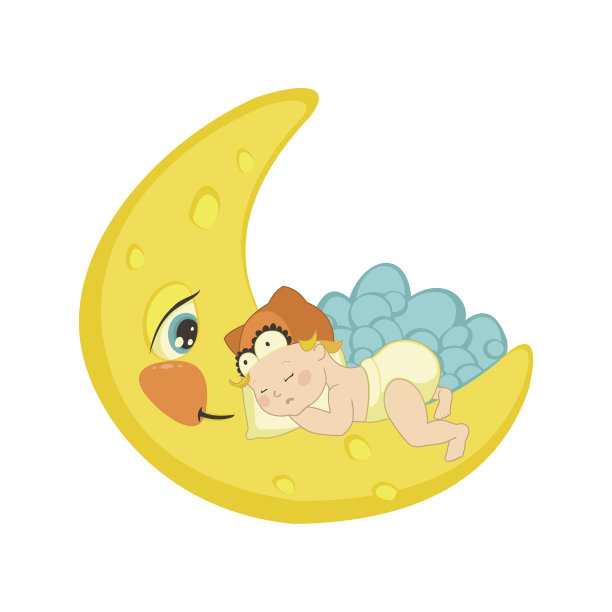矢量插画宝宝，睡在月亮上的图片图片下载